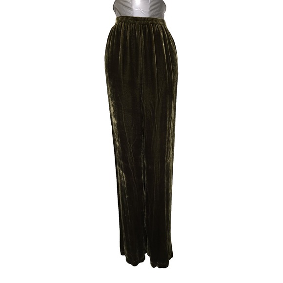 Soft Surroundings Pants - Soft Surroundings Olive Green Velvet Wide Leg Pants Elastic Waist Womens Large